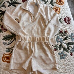 RBX Light Heather Cream and Beige Sweatshirt and Shorts Set